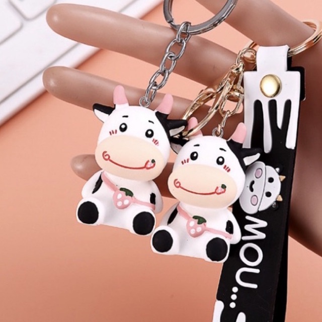 Móc khoá bò sữa kèm dây- mk14