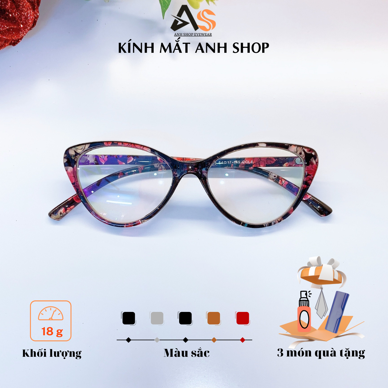 [3-5/8 Hoàn Tiền 25%] Kính mắt mèo gọng kính giả cận 2383A Anh Shop nhận cắt cận viễn loạn