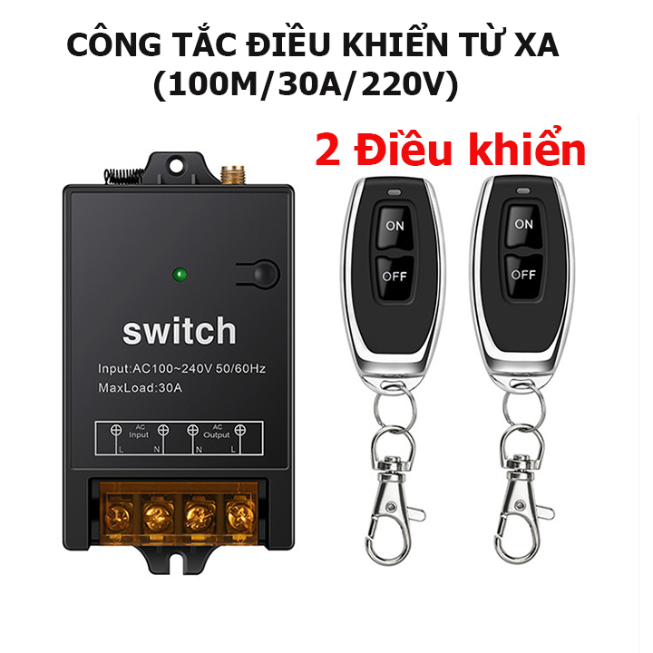 [MẪU 2021 BỘ 2 ĐIỀU KHIỂN] Công tắc điều khiển từ xa không dây 100m công suất 30A 220V