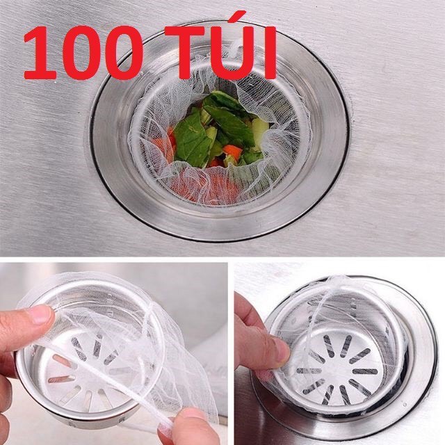 Combo 100 túi lọc rác thông minh túi lọc rác bồn rửa chén, dụng cụ gắp rác thông cống