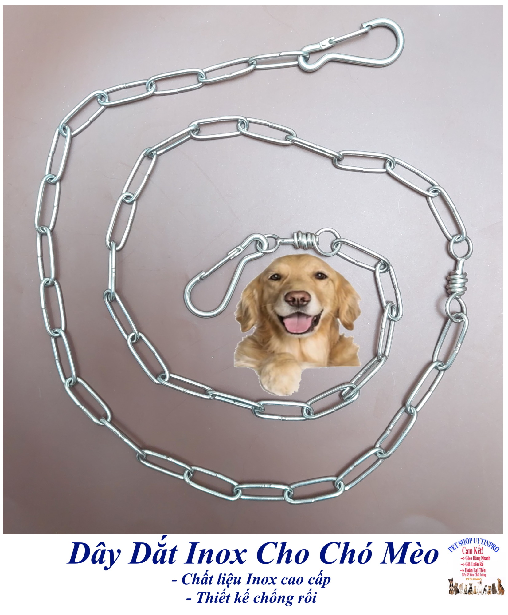 Dây dắt inox cho Chó Mèo Kiểu hàn liền Chất liệu inox cao cấp, Không gỉ, Chắc chắn, Bền đẹp, An toàn cho thú cưng