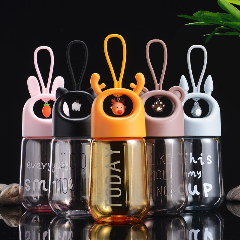 Bình nước 480ml hình thú có chuông (Nhiều màu) - [ Bình nước thủy tinh #Bình đựng nước #Bình giữ nhiệt #Bình nước học sinh #Bình nước cu te #binh nuoc]