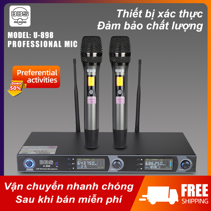 Micro không dây karaoke cao cấp bbs u898 - cảm biến gia tốc khi bị rơi micro sẽ tự ngắt - là dòng mic chuyên nghiệp cho karaoke kinh doanh - karaoke gia đình và hội trường lớn mang đến chất âm thanh thoát - bảo hành 24 tháng