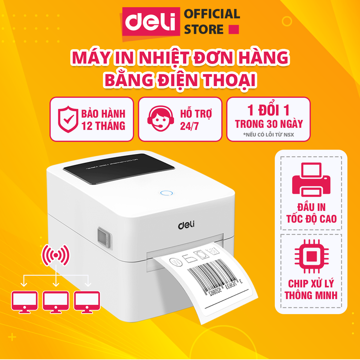 Máy In Nhiệt Deli Khổ A6 A7 Cao Cấp Chính Hãng Dạng Hộp, Máy In Đơn Hàng Minicode, Phiếu Gửi, Logo, Decal Tự Dán Bảo Hành 12 Tháng, Máy In Nhiệt Tự Dính Cho Nhà Bán Hàng, Đầu In Công Nghệ Nhận Bản