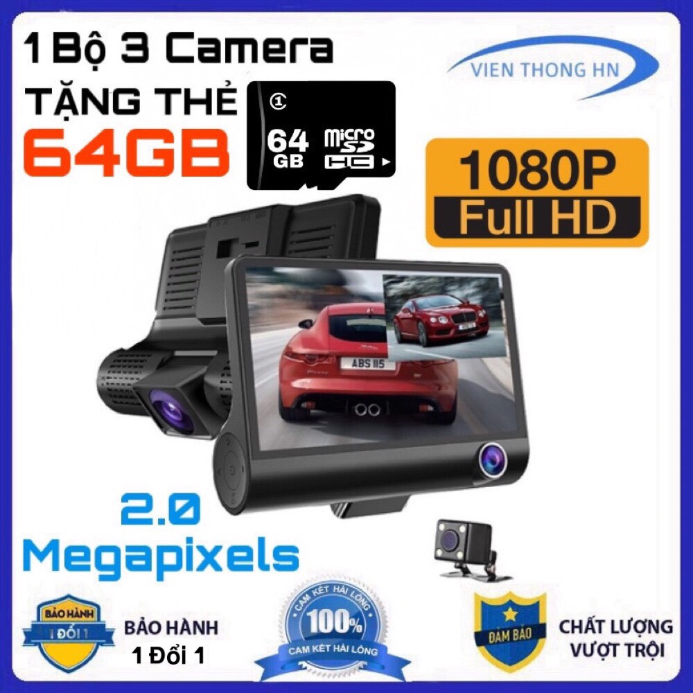 [TẶNG THẺ NHỚ 64GB] Camera hành trình ô tô 3 mắt camera full HD 1080 camera oto sau chống nước  camera trong xe trống chộm  ghi hình khi tắt máy  Tự động ghi hình nếu phát hiện chuyển động