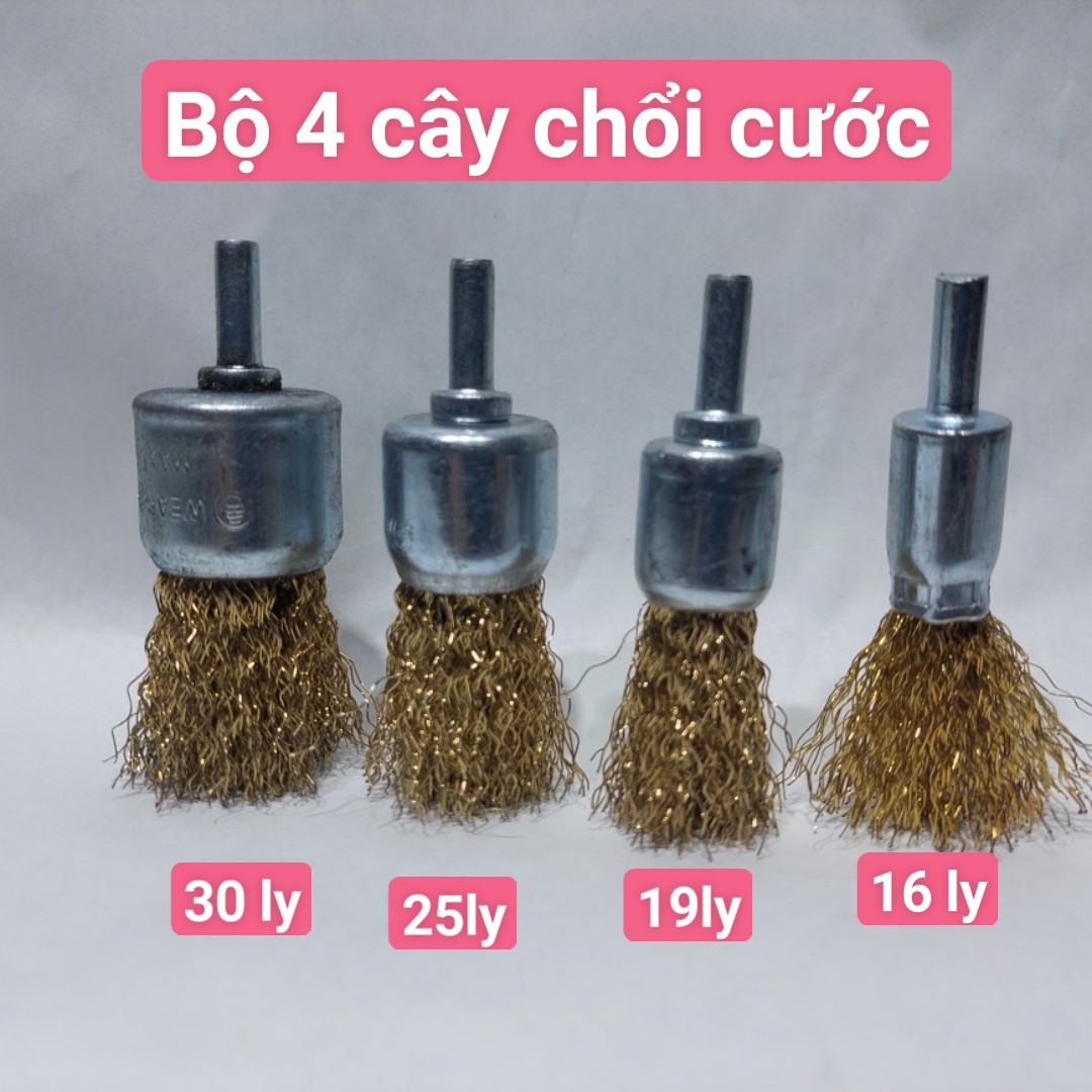 Sét 4 chổi cước gắn máy khoan , chổi cước đánh rỉ sét đủ số từ 16 ly đến 30 ly