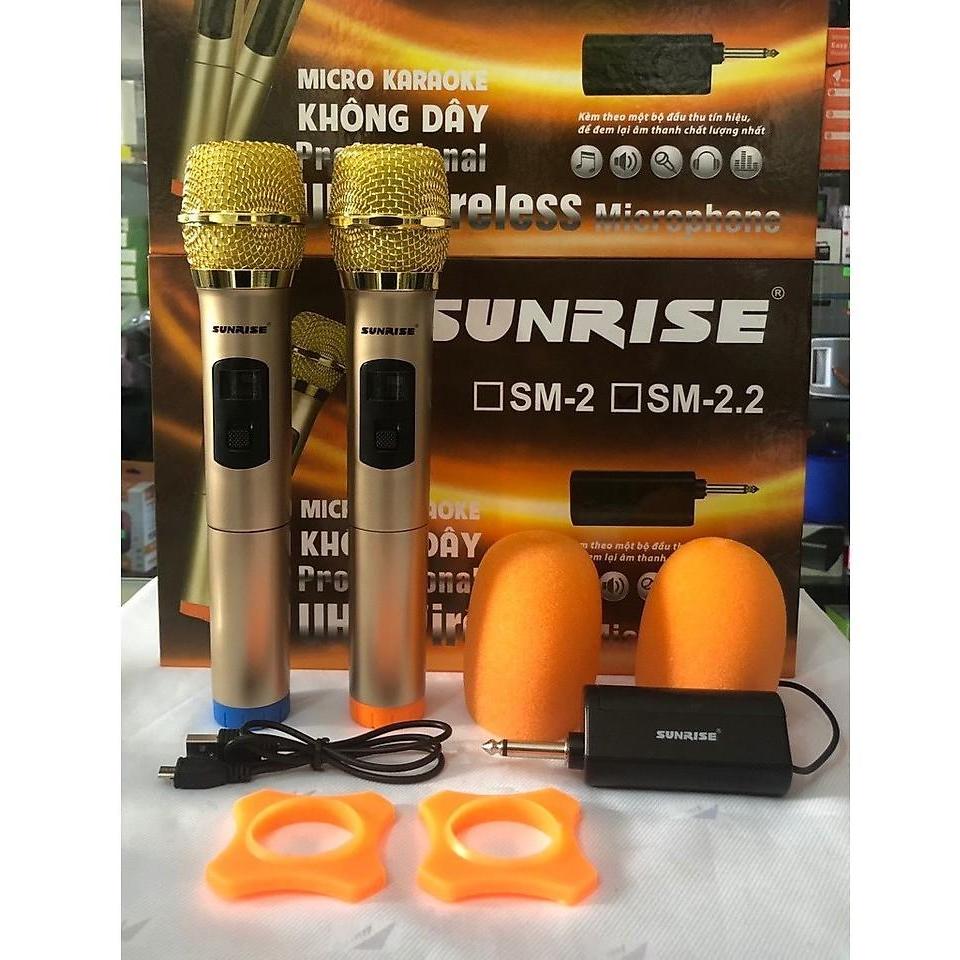 Bộ 2 micro không dây sunrise sm-2.2 hàng chính hãng âm thanh cực hay,hát cực hút