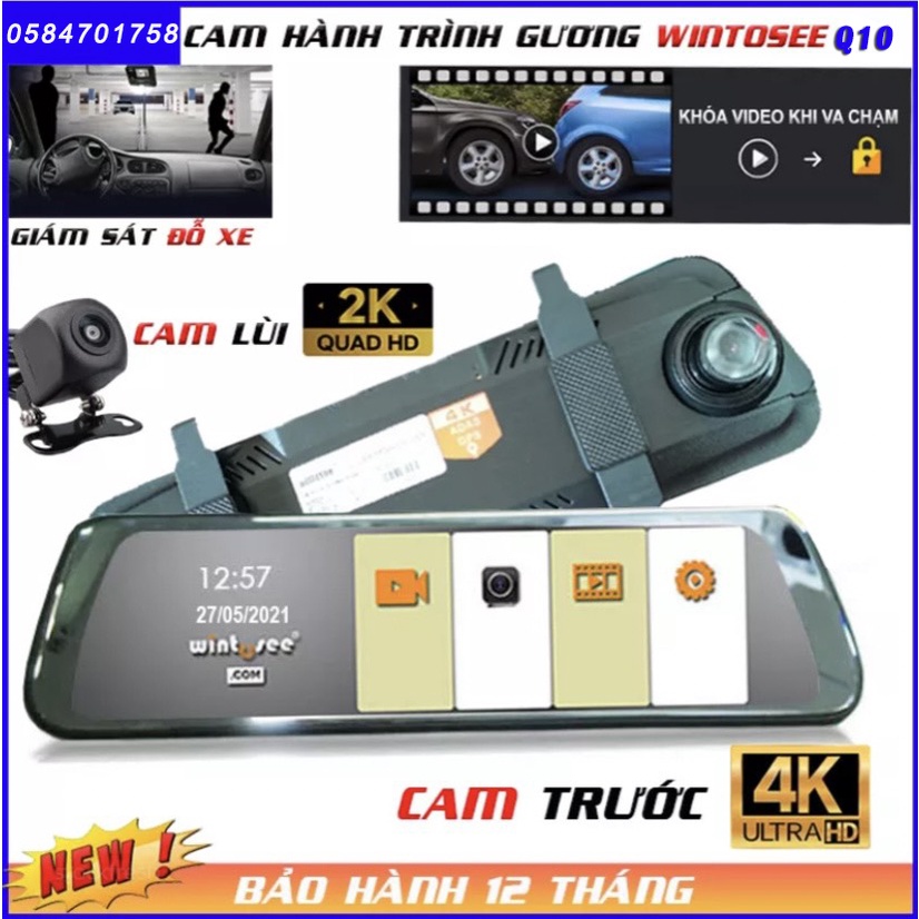 Chính hãng camera hành trình blackbox q10 kẹp gương 12-24v cam trước hình ảnh 4k, cam lùi 2k