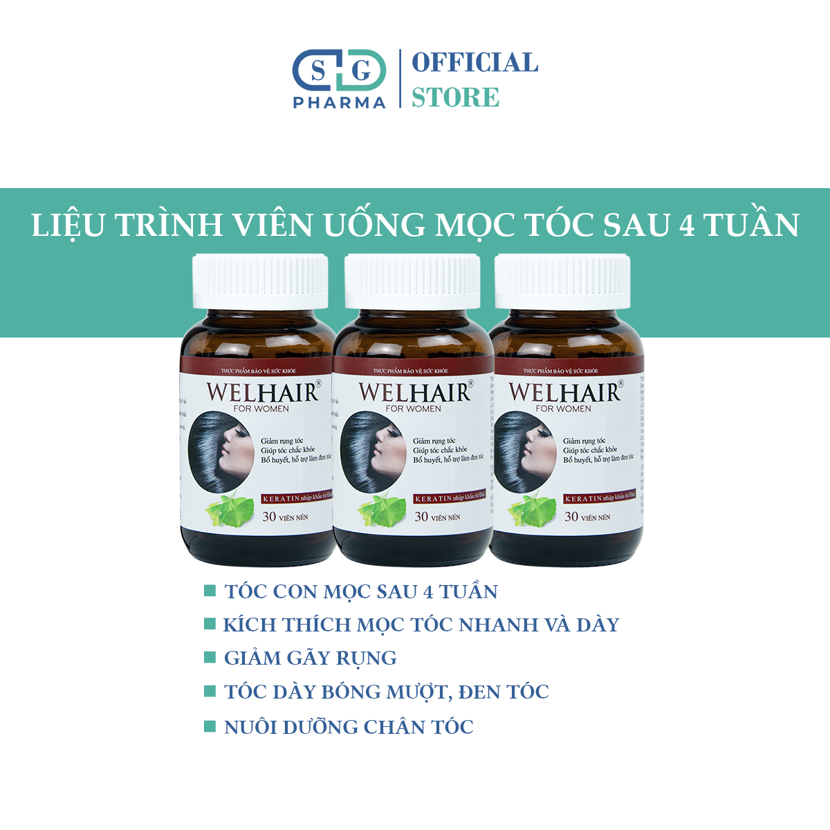 Combo 3 viên uống ngăn rụng tóc, giúp tóc mọc dày và nhanh, làm đen tóc welhair for women