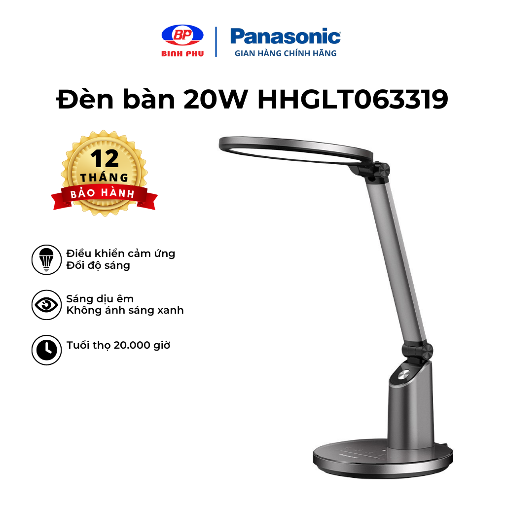 Đèn Bàn đổi màu cảm ứng 20W Panasonic HHGLT063319 Chip Led RG0, không ánh sáng xanh, an toàn cho mắt, điều chỉnh độ sáng