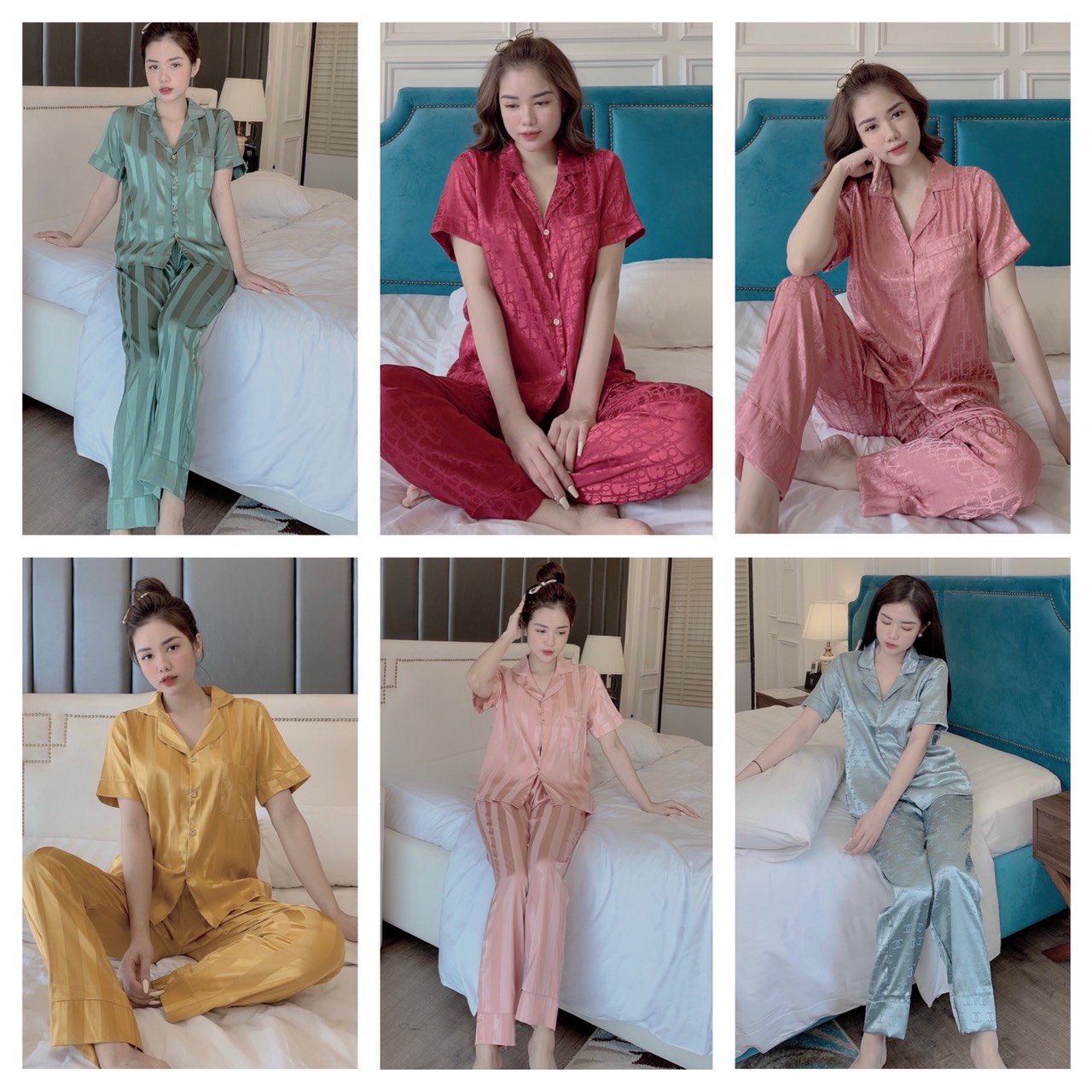 Đồ bộ pijama - bộ lụa gấm tay ngắn-quần dài cao cấp