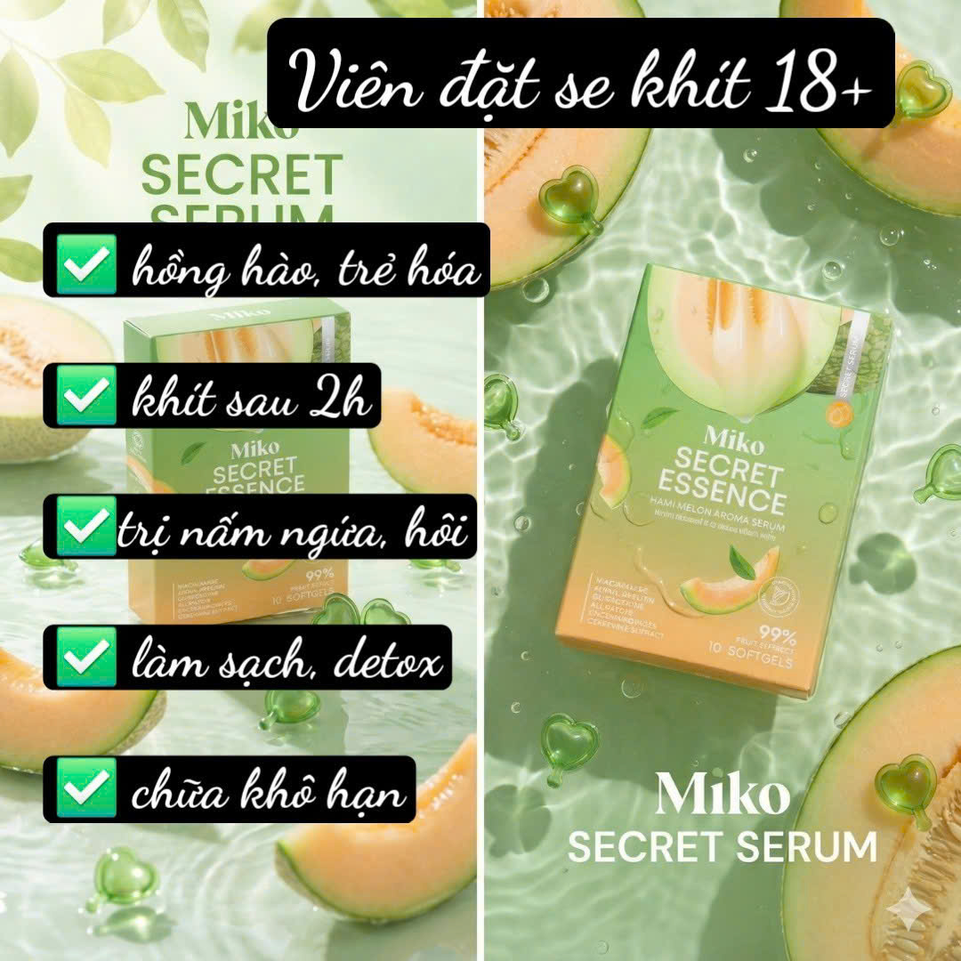 (Mới)Viên đặt serum miko secret chống khô hạn x2 lần cấp ẩm, tạo nước, hương dưa gang quyến rũ date 2027