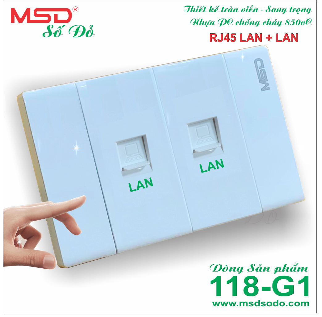 Ổ cắm mạng internet đôi âm tường - rj45 cat 5e - 8 dây -
