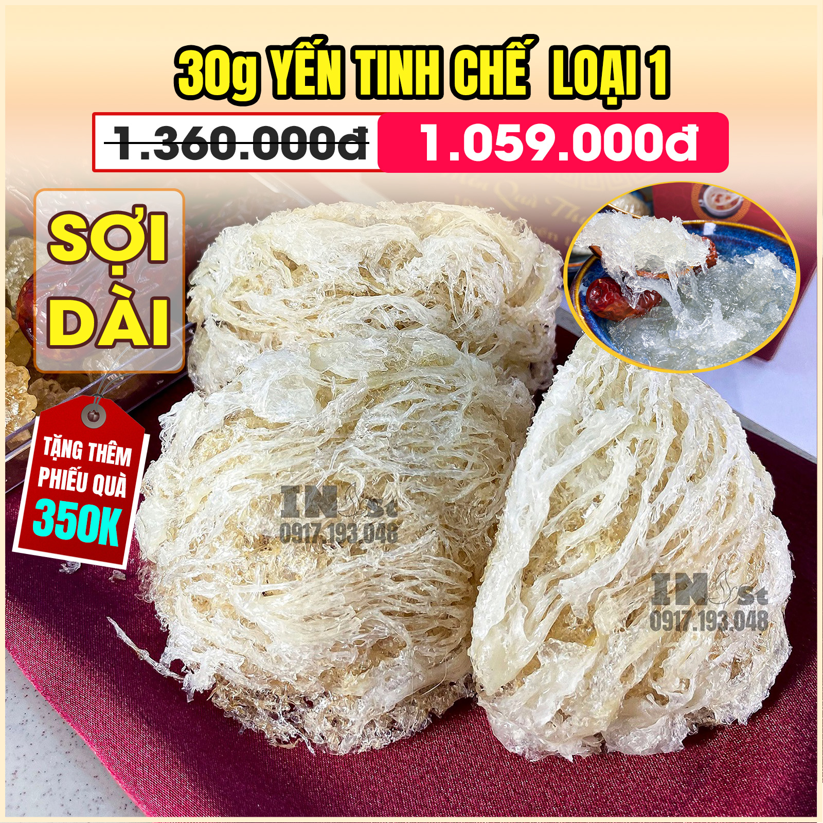 30g tổ yến tinh chế sợi dài loại 1 yến tinh chế nguyên chất cao cấp - yến sào tinh chế khánh hòa inest