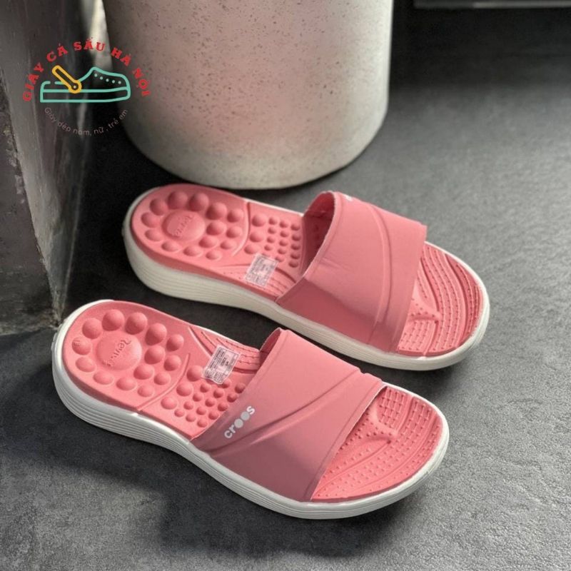 Giày dép crocs,dép lê cross revia hạt massa êm, mềm, di mưa màu hồng cam