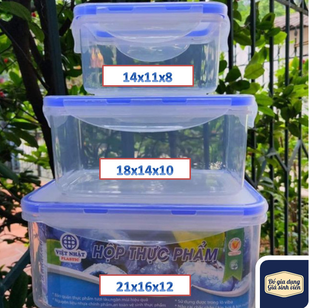 Bộ 3 Hộp đựng thực phẩm Việt Nhật nắp cài có zoang cao su chống tràn chổng đổ - Hộp chia thực phẩm
