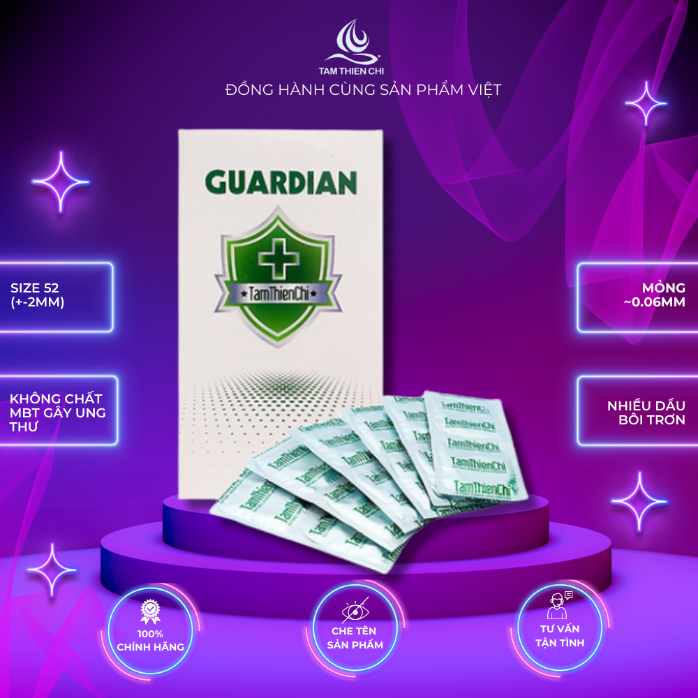 Bao cao su tâm thiện chí guardian mỏng trơn hộp 12 chiếc