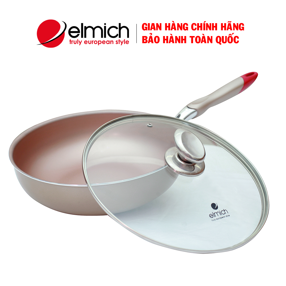 Chảo chống dính sâu lòng Elmich Helen EL1164E, Chảo chống dính đáy từ Elmich 2351164E, Chảo sâu lòng Elmich Size 28cm, Chảo sâu lòng bếp từ, Bên trong phủ chống dính Gerblon C3 cao cấp an toàn sức khỏe, Vung kính cường lực chịu nhiệt