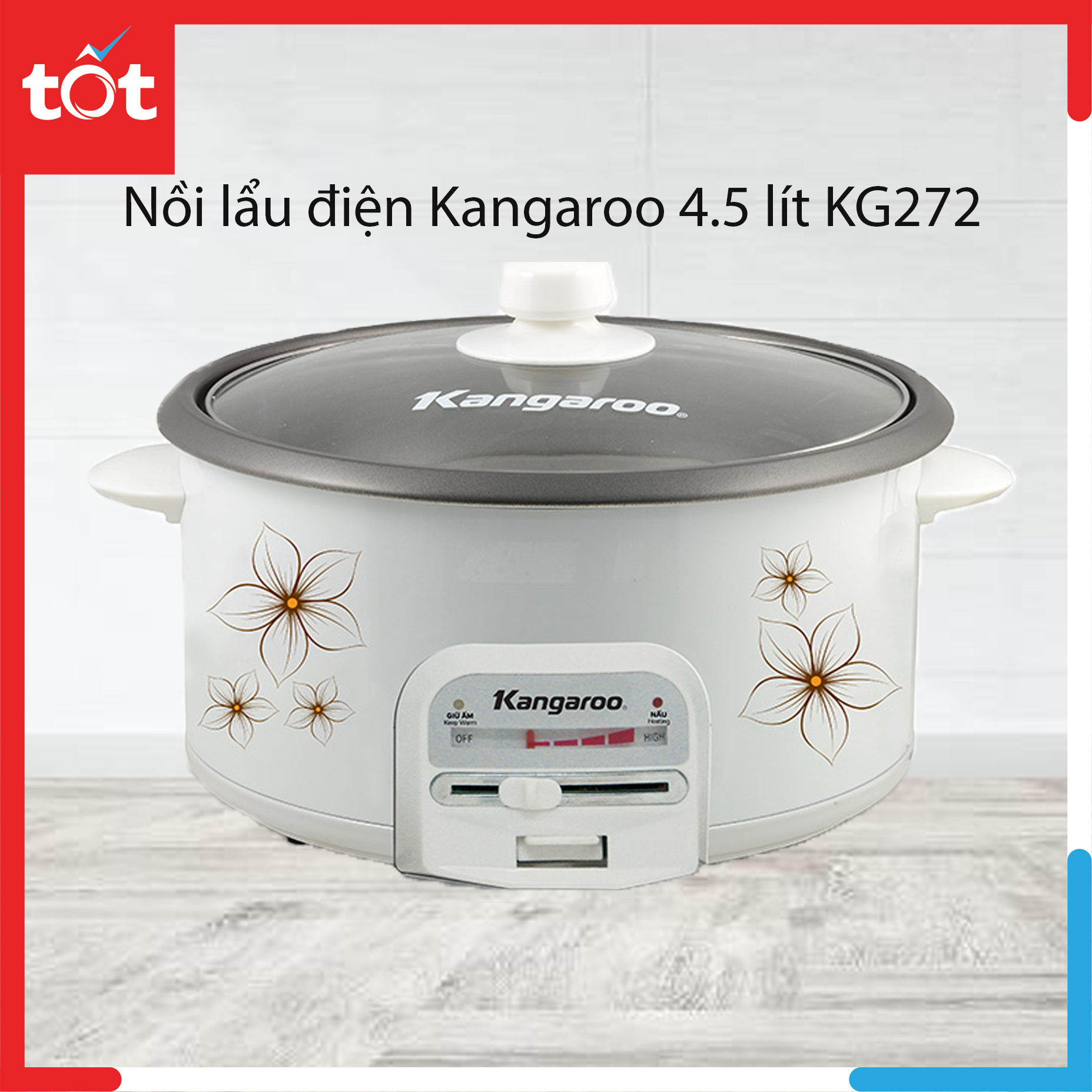 Lẩu điện đa năng Kangaroo 4.5 lít KG272 ,lòng nồi dầy, chống dính