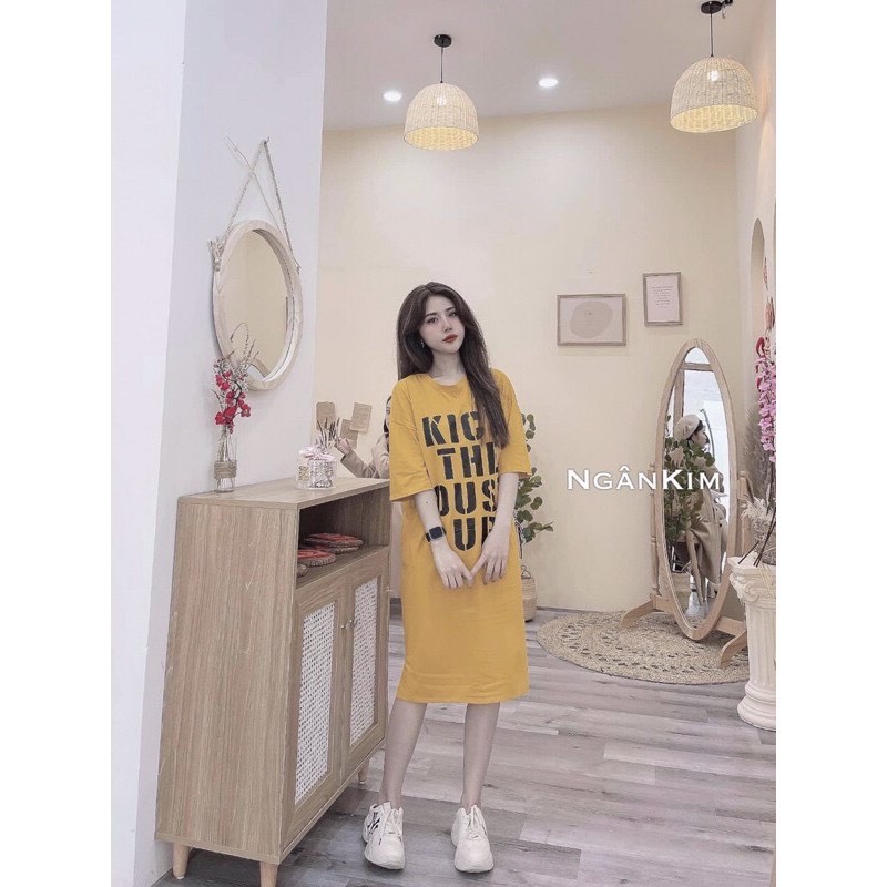 [Giá Hủy Diệt] Đầm Suông - Váy Suông Form Rộng in Chữ Kick, Chất Cotton Nhiều Màu