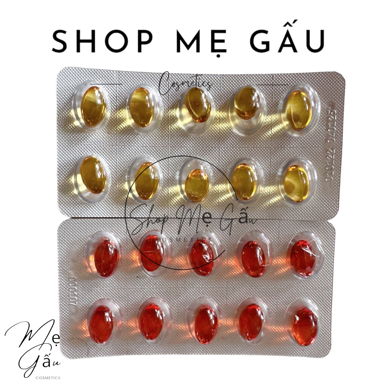 Vỉ 10 viên vitamin e vàng, đỏ