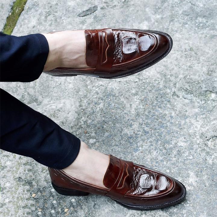 Giày tây nam da bò mặt cá sấu (ĐEN) (NÂU)