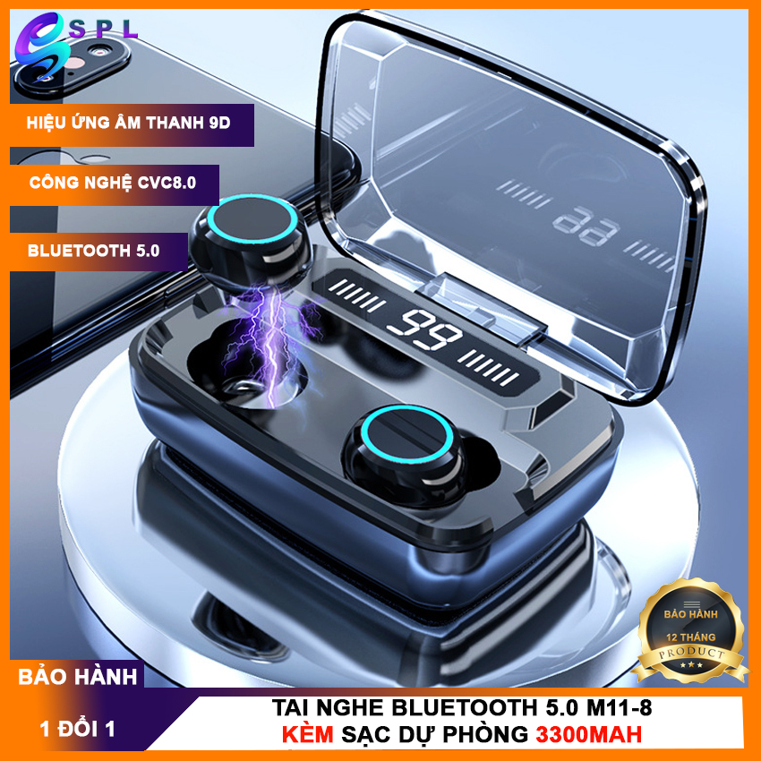 Tai Nghe Không Dây TWS Bluetooth5.0 M11-8 Tai Nghe Hifi IPX7 Chống Nước ,Sạc Dự Phòng 3300mah , Tai Nghe Nhét Tai Điều Khiển Cảm Ứng