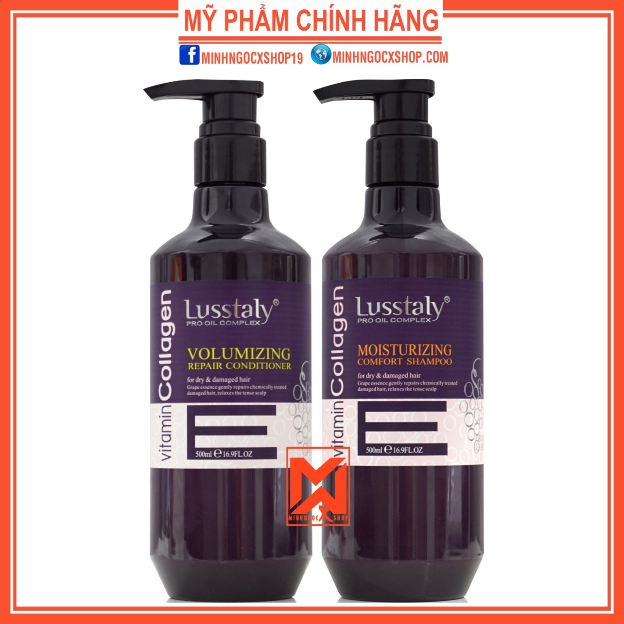 Dầu gội xả phục hồi chống gãy rụng tóc Lusstaly Vitamin E Collagen 500ML chính hãng