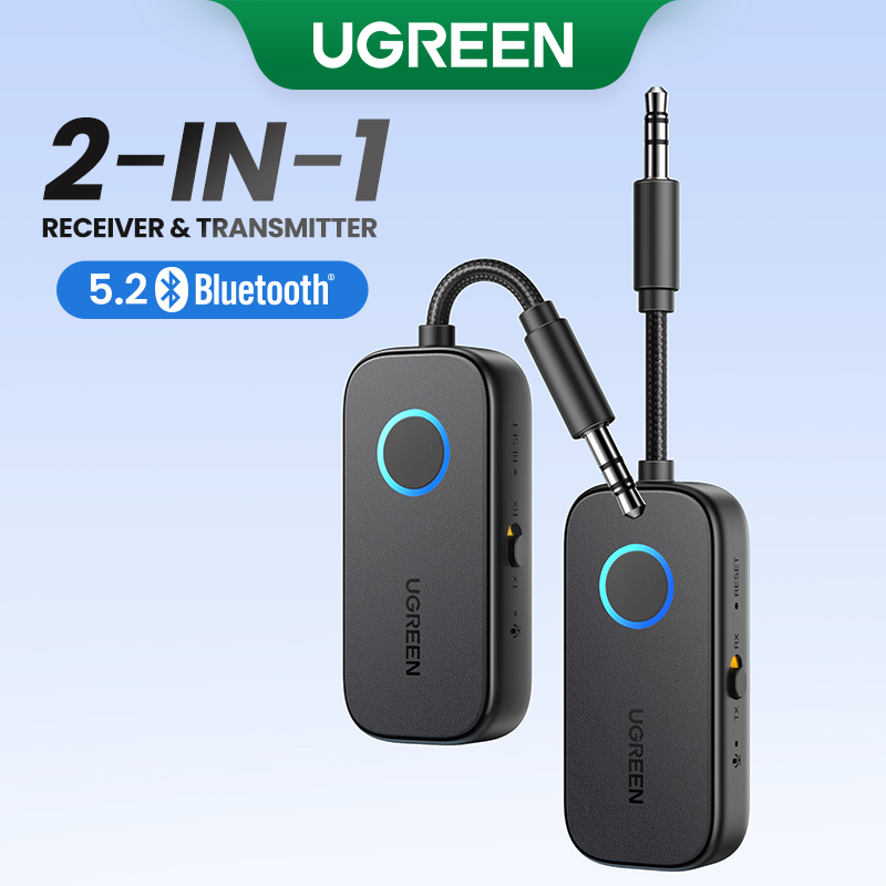 UGREEN Bluetooth 5.2 Transmitter Receiver 2-in-1 Wireless 3.5mm Aux Bluetooth Adapter Compatible with Car Home Stereo System Headphones Model: 35222