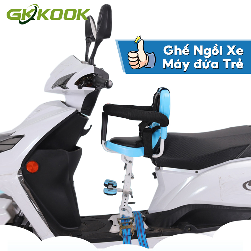 GK-KOOK Ghế ngồi xe máy đứa trẻ 0-8 tuổi, ngả 30 độ có dây an toàn có giảm xốc tương thích VISION,VESPA ,SH,xman, lead, nữ, v..v,.