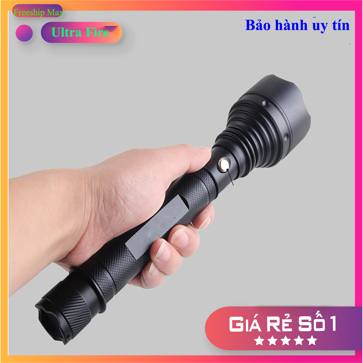 Đèn pin chiếu xa 1000m, đèn pin siêu sáng chống nước Ultra Fire (Power Style) S015 pin cực trâu Bảo hành 12 tháng