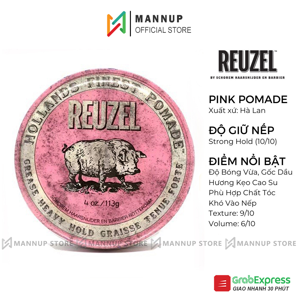 Sáp vuốt tóc reuzel pink pomade grease heavy hold 35g/113g
