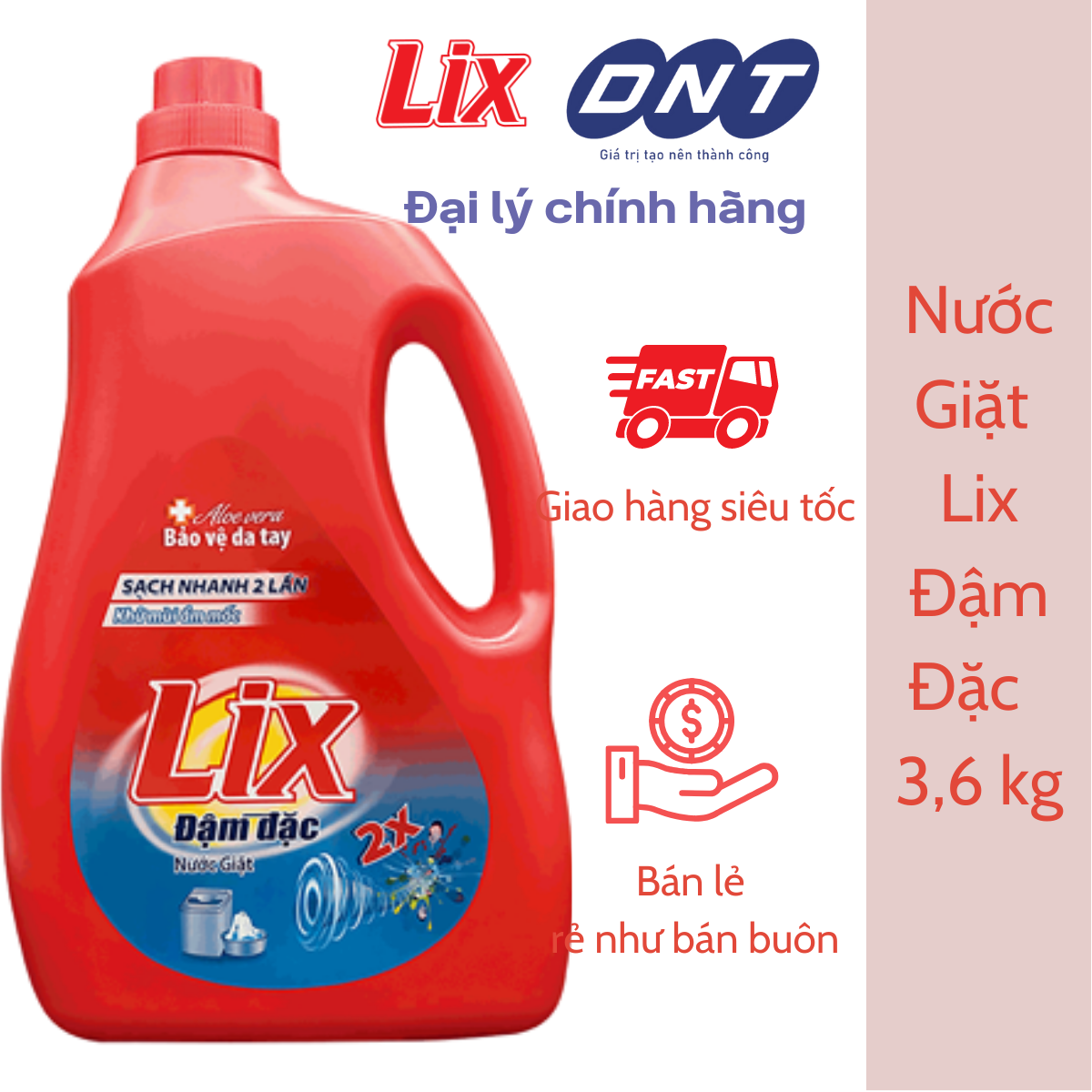 Nước giặt lix đậm đặc 3,6kg - phân phối chính hãng