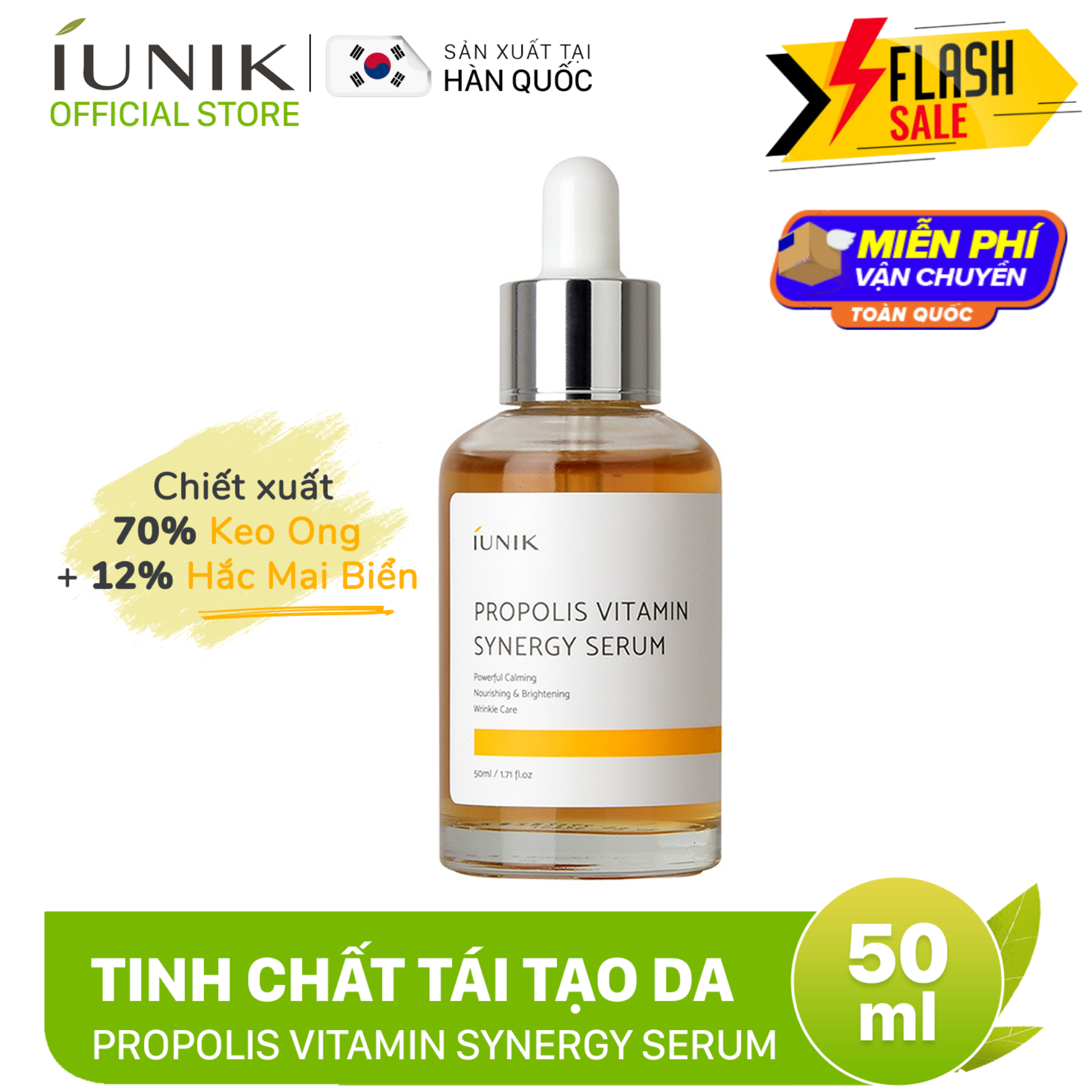 Tinh chất keo ong dưỡng ẩm và tái tạo da IUNIK Propolis Vitamin Synergy Serum 50ml