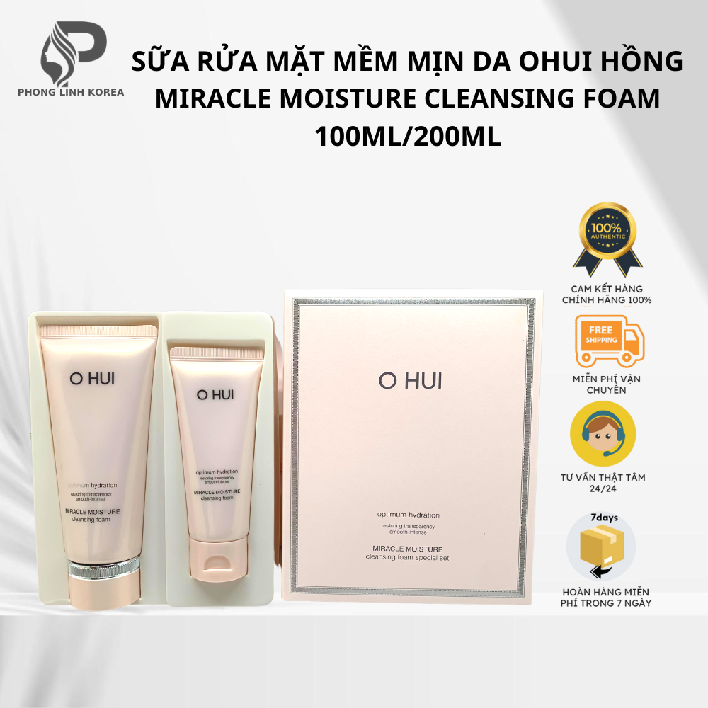 Sữa rửa mặt mềm mịn da ohui hồng miracle moisture cleansing foam 100ml/200ml