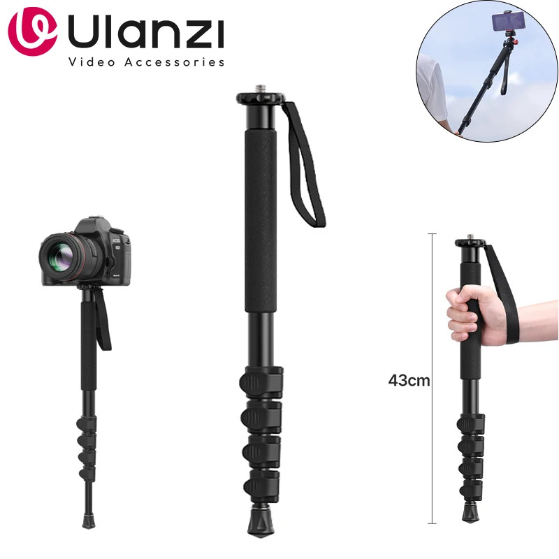 Ulanzi TB12 nhôm MONOPOD TRIPOD đứng cho máy ảnh DSLR Sony xách tay Trọng lượng nhẹ 5 phần mở rộng leo núi cực chân máy