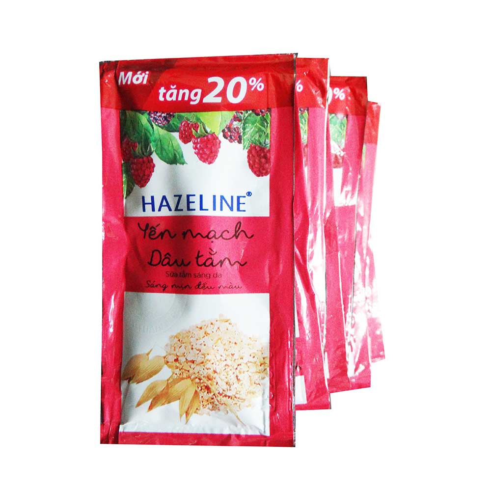  Combo 10 dây sữa tắm Hazeline trắng da thơm lâu dưỡng thể tẩy tế bào chết yến mạch dâu tằm 12 gói x 4.5g 