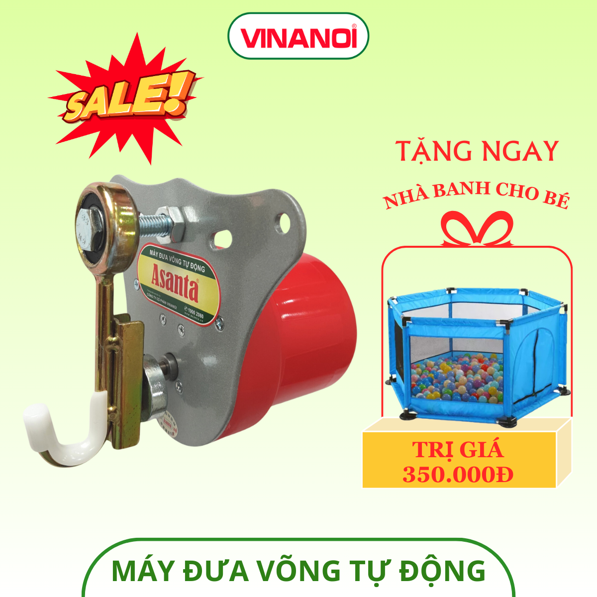 [CAO CẤP]Máy Đưa Võng Tự Động Cho Bé Vinanoi - Asanta100 - Sức Đưa 100kg