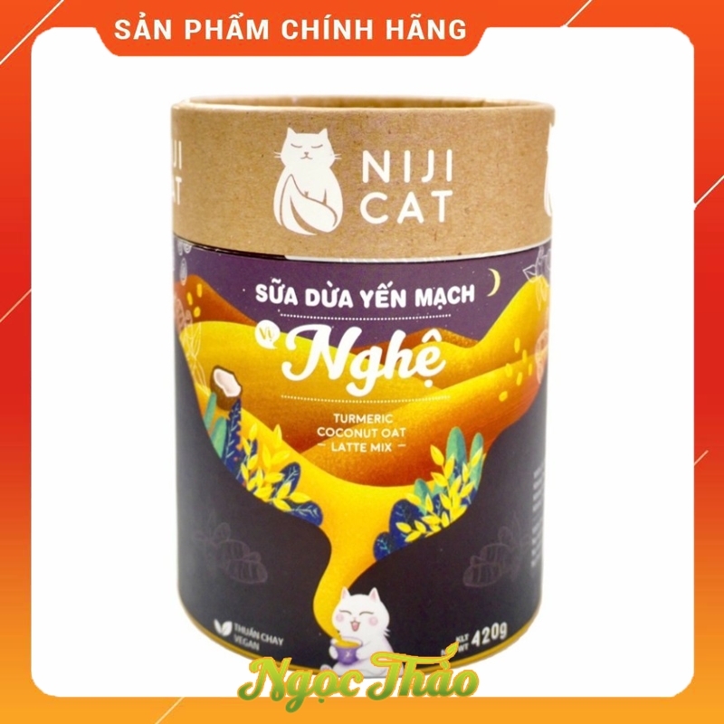 Hộp bột nghệ sữa dừa yến mạch đường thốt nốt thuần chay vegan niji cat 420gr