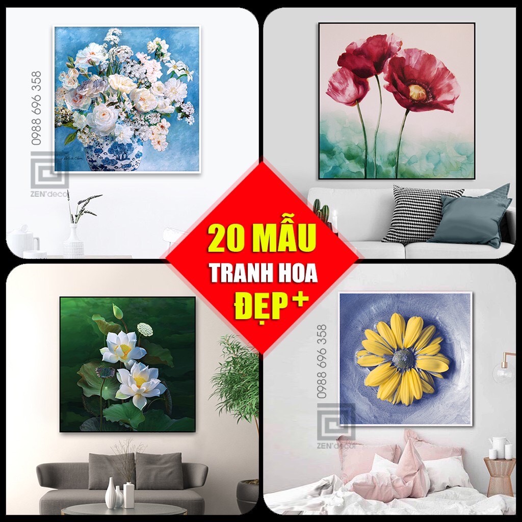 Tranh hoa canvas treo tường có khung nổi - tranh trang trí phòng khách, phòng bếp, phòng ngủ, cầu thang