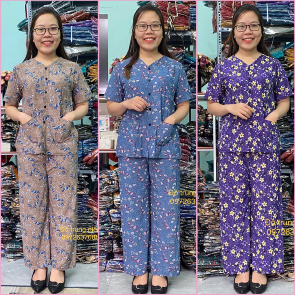 Bộ đồ thun lạnh áo bà ba tay cộc quần dài cho người già