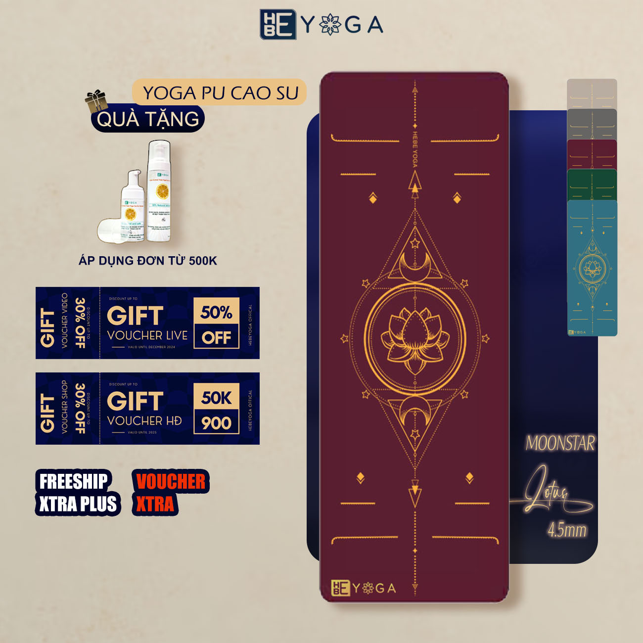 Thảm Tập Yoga Định Tuyến Hebeyoga Hoa Văn Lotus Kẻ Vàng ±5mm Cao Cấp Kèm Túi