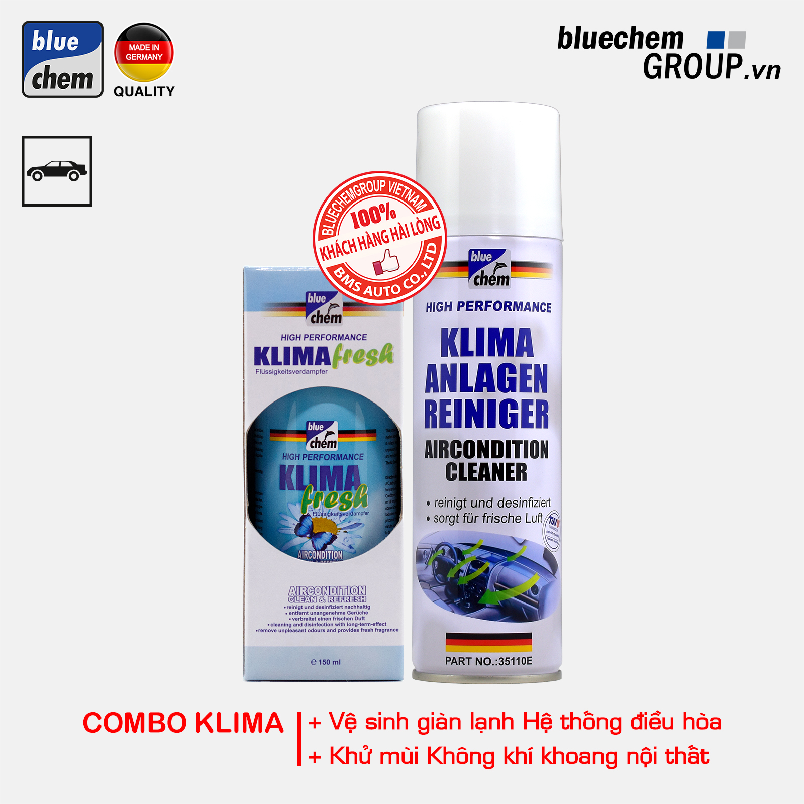 Combo bluechem Vệ sinh giàn lạnh điều hòa và Khử mùi không khí khoang nội thất Ô tô