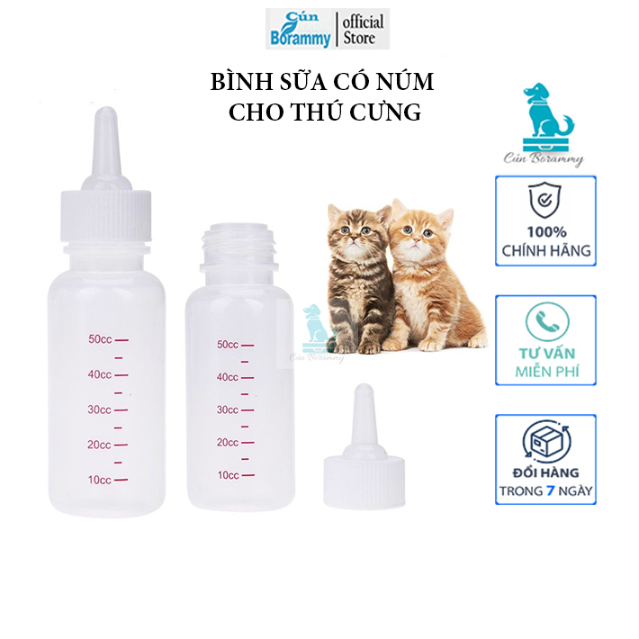 [Hoàn Tiền 10%]Bình sữa cho chó con uống sữa cho mèo con chất liệu silicone hỗ trợ uống, bú sữa cho chó mèo sơ sinh 50ml