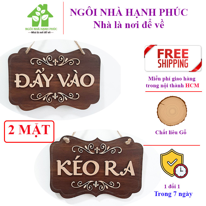 Bảng gỗ decor trang trí nhà cửa 🌺KÉO RA - ĐẨY VÀO (2 MẶT) 🌺 (tặng kem móc treo tường)