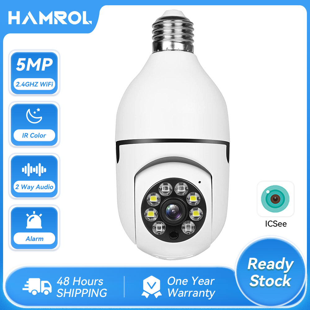 Hamrol 5mp 2mp icsee e27 wifi ip camera 4x zoom 1080p wireless ptz 360 degree home cctv security camera baby monitor p2p