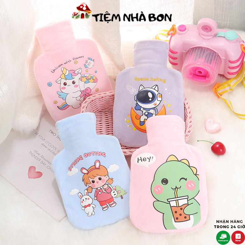Túi sưởi ấm chườm nóng lạnh vải nhung mềm dung tích 350ml giữ ấm tay chân, Túi sưởi tay giữ nhiệt giảm đau bụng kinh cho nữ