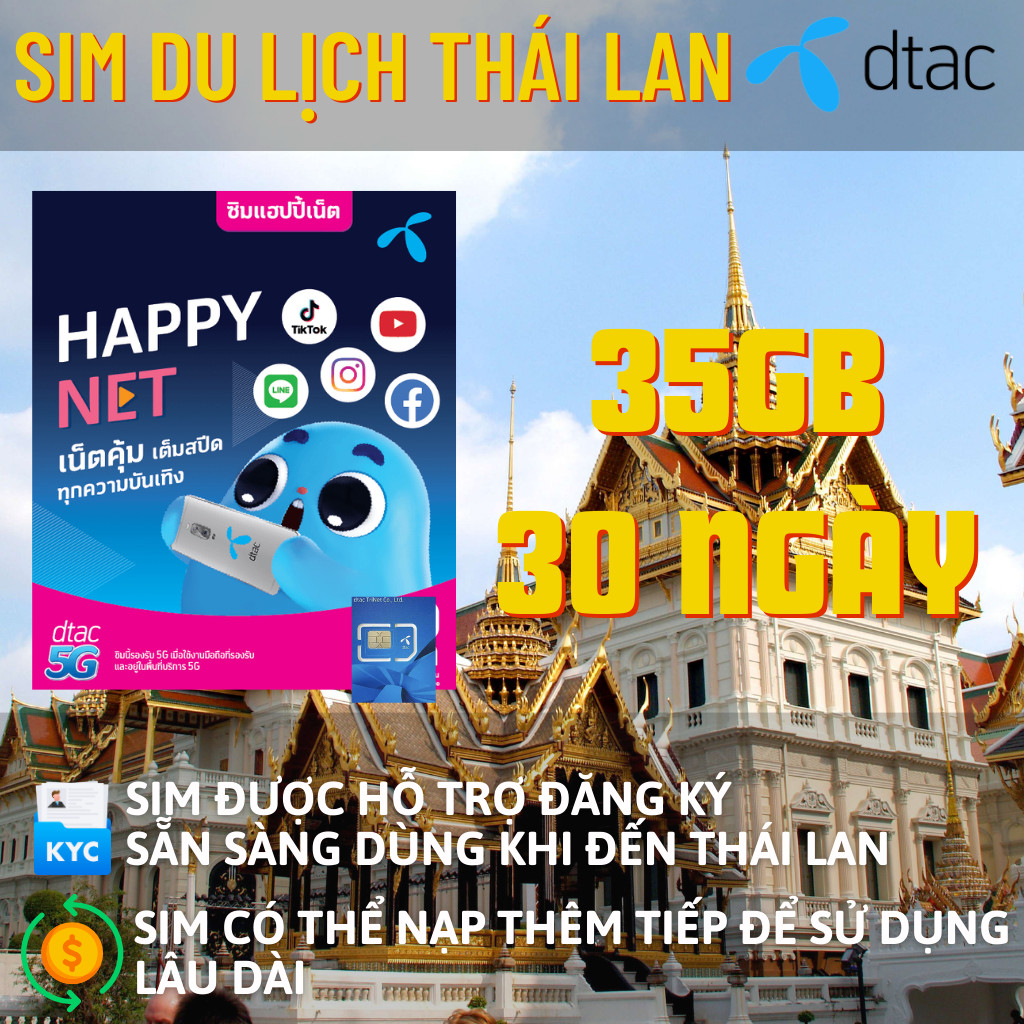 Sim du lịch thái lan 50gb internet tốc độ 4g 5g nghe gọi miễn phí không giới hạn mạng ais/dtac/truemove
