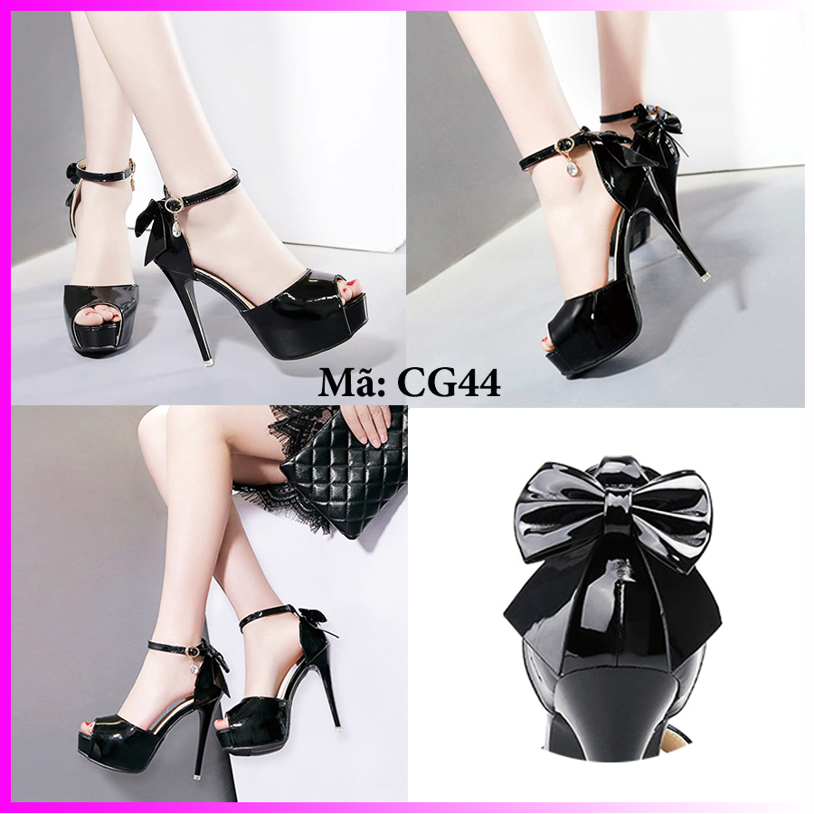 Giày cao gót da bóng nơ hậu xinh xắn