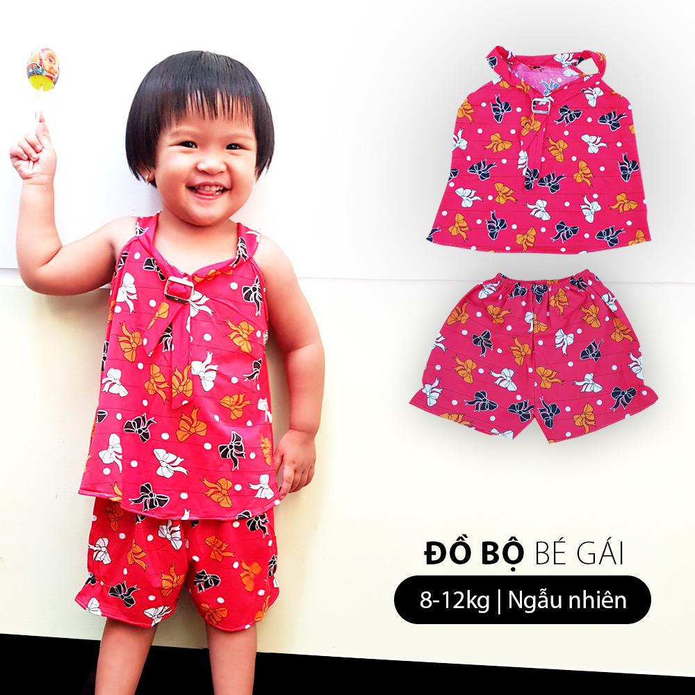 Đồ bộ mặc nhà bé gái chất thun lạnh cực mát 2 dây thắt nơ size 8-12kg Mix ngẫu nhiên